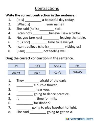 Contractions Worksheet