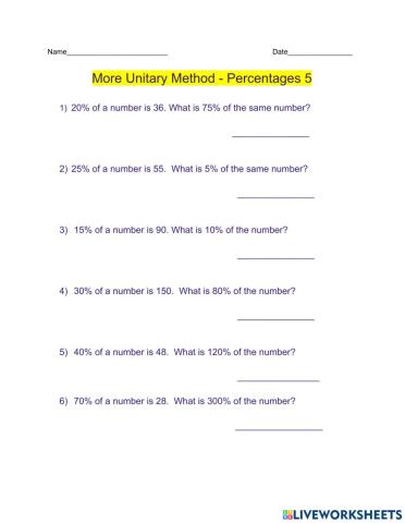 More Unitary Method - Percentages 2