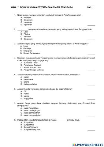 Bab 11: penduduk dan petempatan di asia tenggara