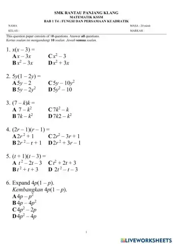 Fungsi dan persamaan kuadratik