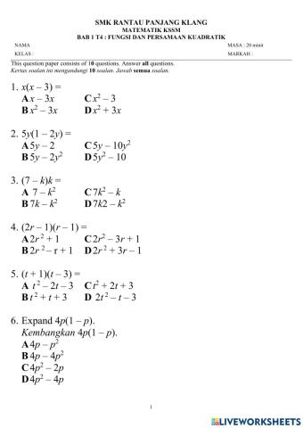 Fungsi dan persamaan kuadratik