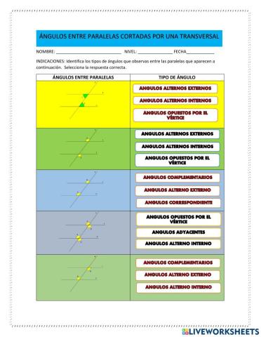 Angulos entre paralelas cortadas por una transversal