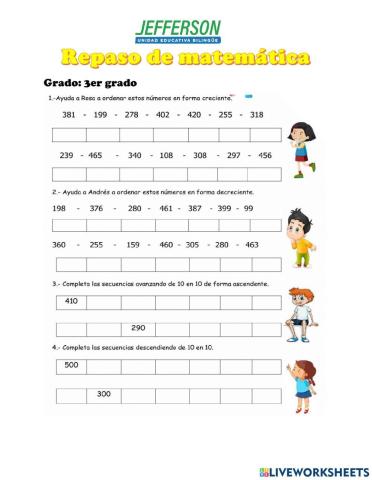 Secuencias numéricas crecientes y decrecientes