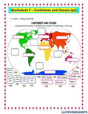 Worksheet 7 - Continents and Oceans (P2)