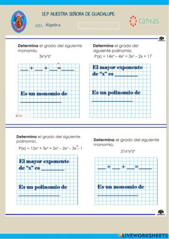 Grado de un monomio y un polinomio