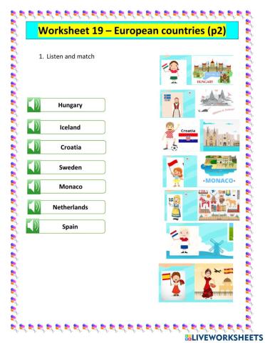 Worksheet 19 - European Countries (P2)