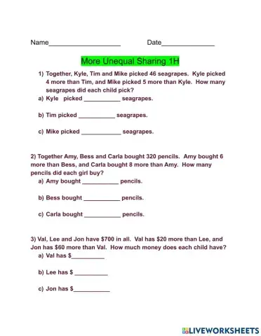 More Unequal Sharing 1H