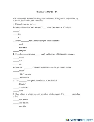 Grammar test B2-C1 level