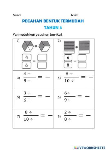 Pecahan Bentuk Termudah Tahun 3