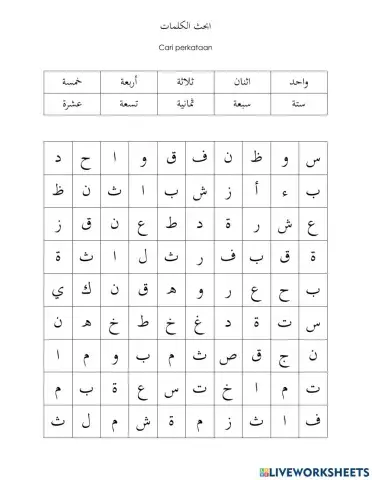 Cari perkataan nombor arab 1-10