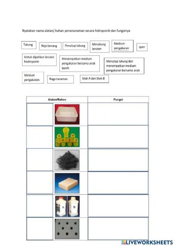 Fungsi bahan alat hidroponik