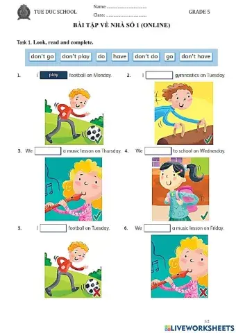 PHIẾU BÀI TẬP SỐ 1 ONLINE - 5A5