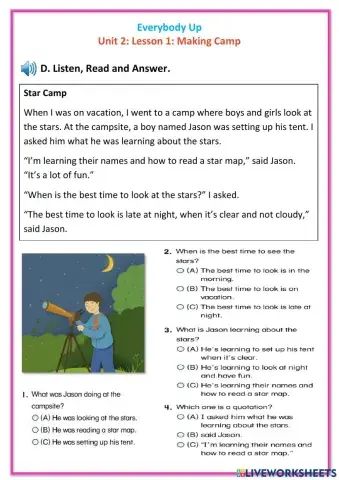 Everybody Up 5: Unit 2: Lesson 2: Making Camp D