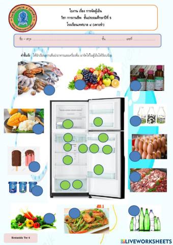 ใบงาน การจัดตู้เย็น ป.5