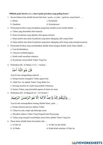 Latihan Soal Akidah Islam