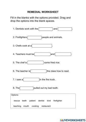 Remedial Worksheet (Occupations)