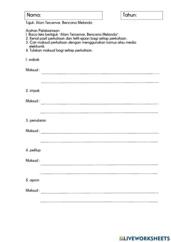 Tahun 5 SJK Tema 5 Unit 14 Tajuk Alam Tercemar,Bencana Melanda