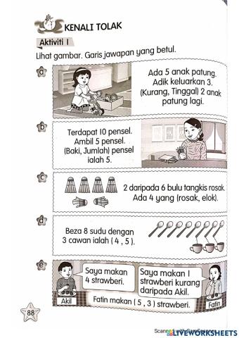Kenali tolak (Matematik Tahun 1)