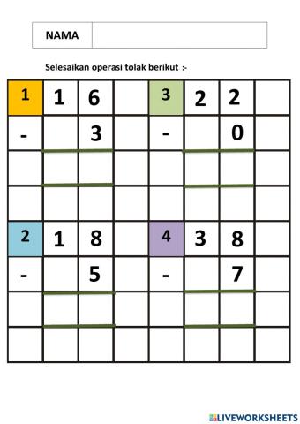 Operasi Tolak Tanpa Mengumpul Semula