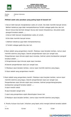 Lembar Kerja Siswa 3 Bahasa Indonesia Tema 1