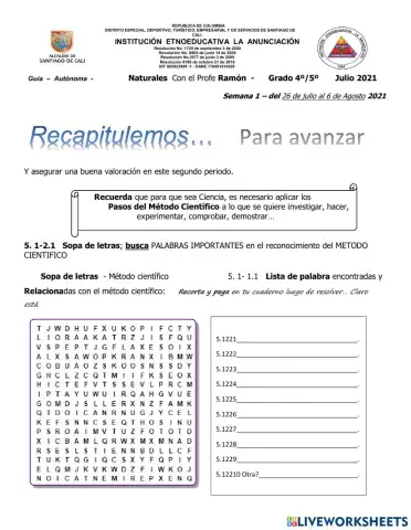 Sopa de letras Método Científico