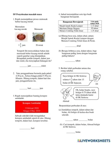 Matematik Tahun 5 : Masalah Masa