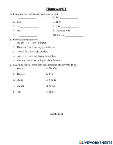 Homework 1 - verbs to be