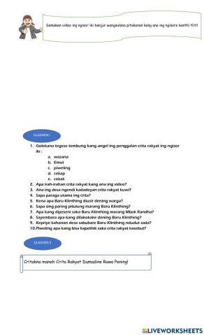 Crita Rakyat RAWA PENING