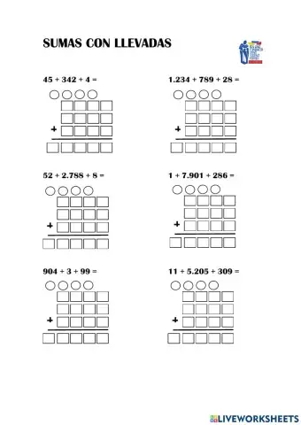 Sumas en horizontal con llevadas