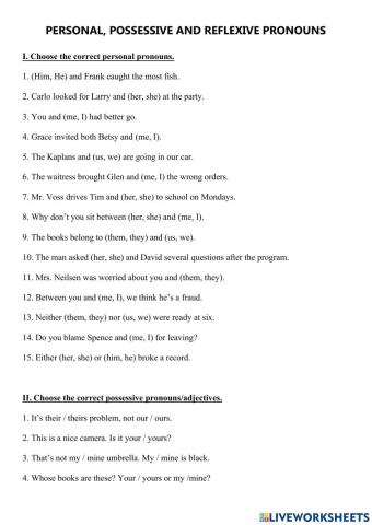 Personal, Possessive and Reflexive Pronouns