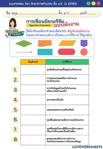 แบบทดสอบ วิชา วิทยาการคำนวณ ม.2 เรื่อง ผังงาน (Flowchart)