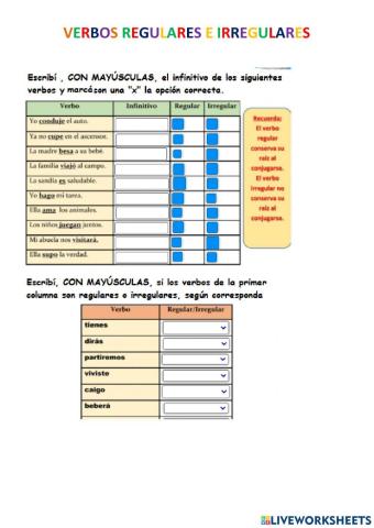 Verbos regulares e irregulares