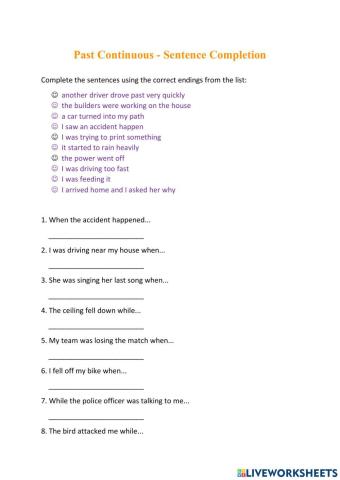 Past continuous - sentence completion