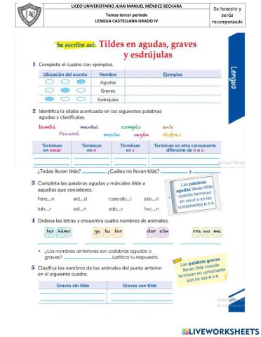 Tilde en agudas, esdrújulas y graves