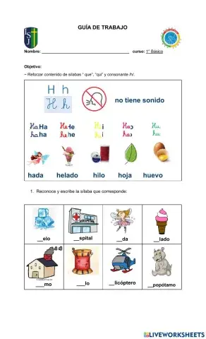 Guía de refuerzo que, qui, y -h-