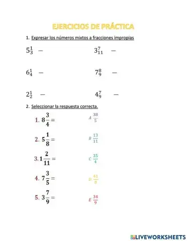 Conversión de números mixtos a fracción impropia