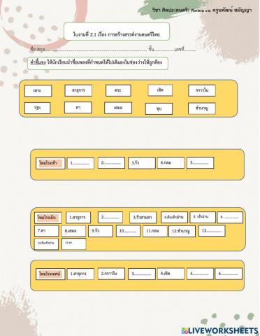ม.5 ใบงาน 2.1 การสร้างสรรค์งานดนตรีไทย