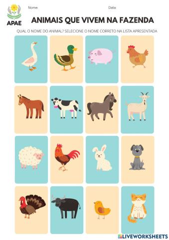 Animais que vivem na fazenda