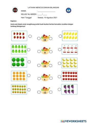 Latihan mencocokkan bilangan