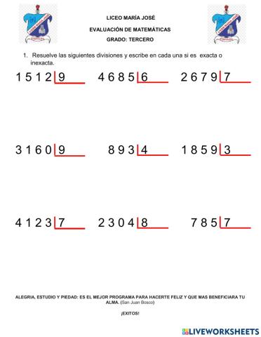 Evaluación de Divisiones