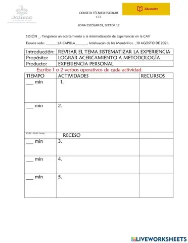 Taller sesión 5 CARTA DESCRIPTIVA