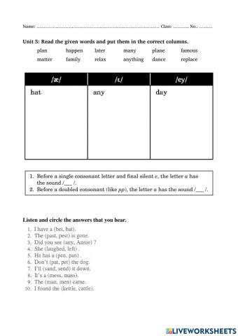 Pronunciation Pairs Unit 5