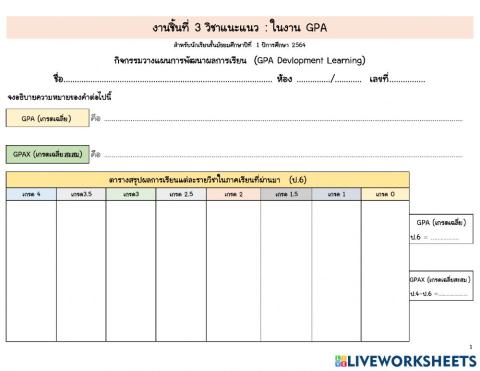 ใบงาน gpa
