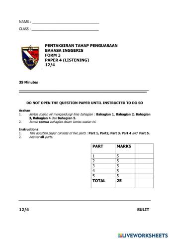 English ptp form 3 (listening)
