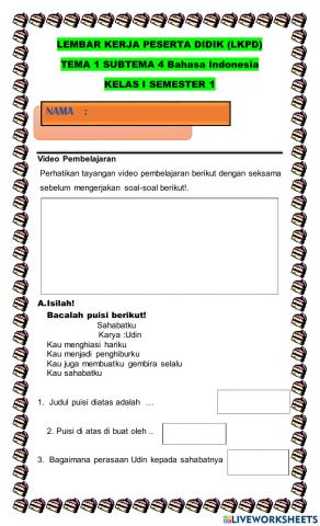 Kelas 1 Tema 1 Subtema 4 Bahasa Indonesia