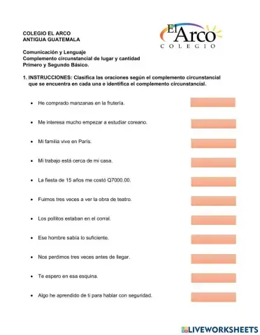 Complemento circunstancial de lugar y cantidad