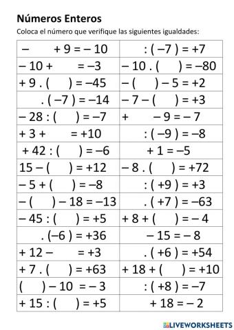 Operaciones Números Enteros