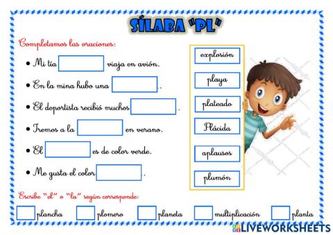 Oraciones incompletas con sílaba -pl-