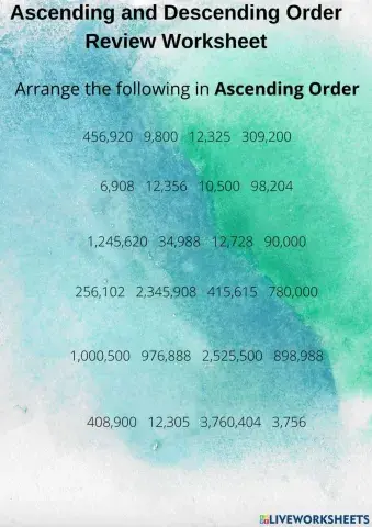 Ascending and Descending Order Review Worksheet