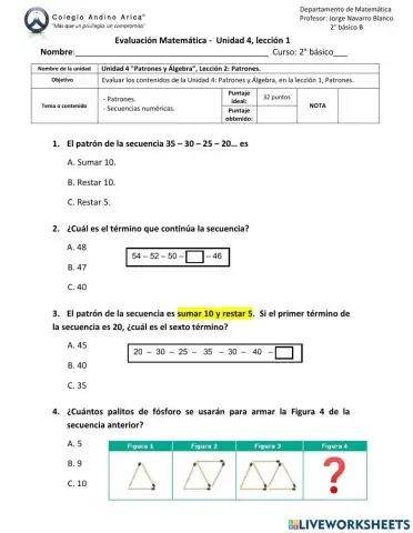 Evaluación Unidad 4, lección 1